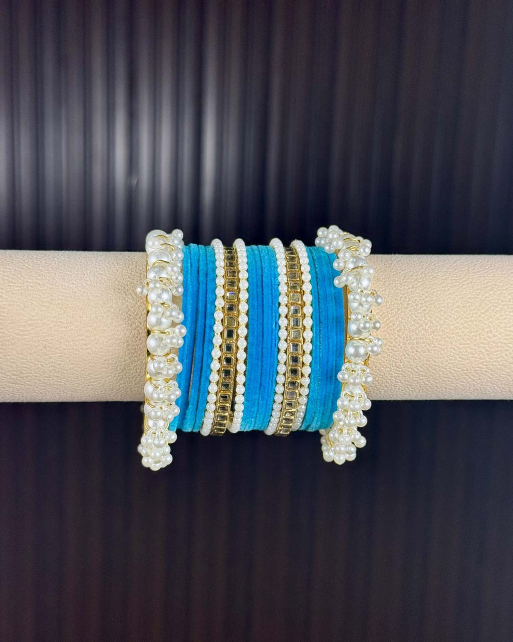 Light Blue Velvet Kundan Metal Set