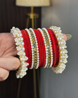 Deep Red Velvet Kundan Metal Set