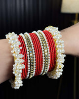 Red Pearl Radiance Metal Bangle Set