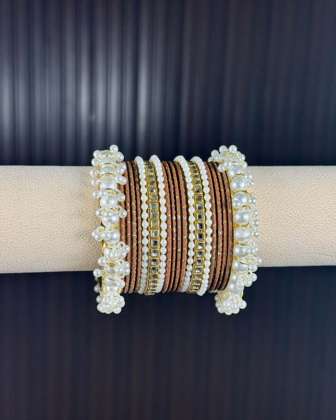 Coffee Pearl Radiance Metal Bangle Set