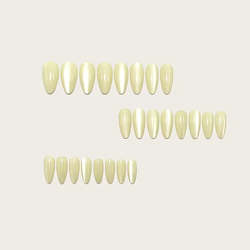 Golden Glittering Cat Eye 12 pcs Almond Shape Nails Set