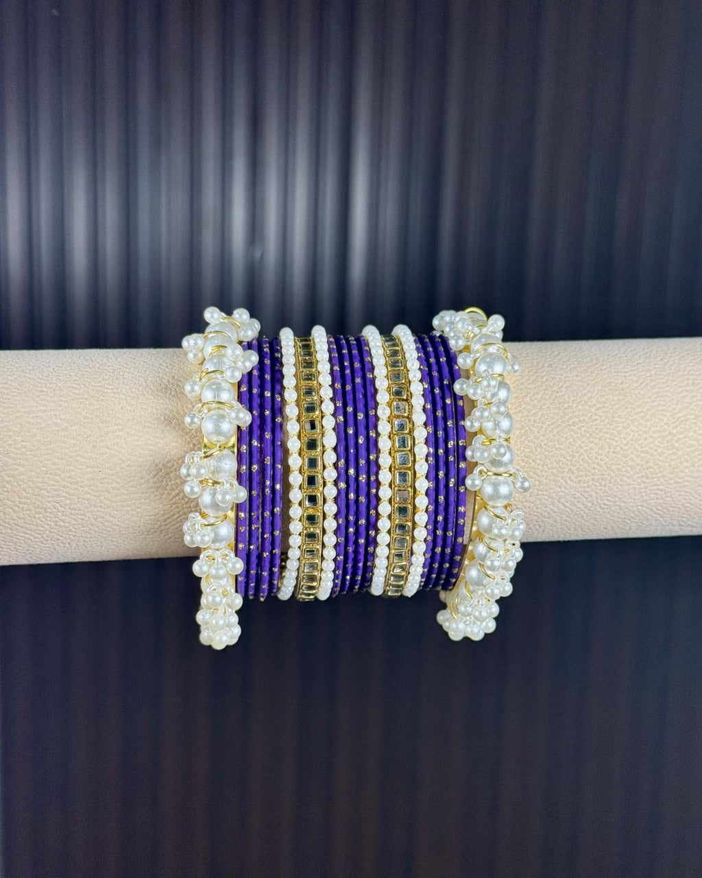 Purple Pearl Radiance Metal Bangle Set
