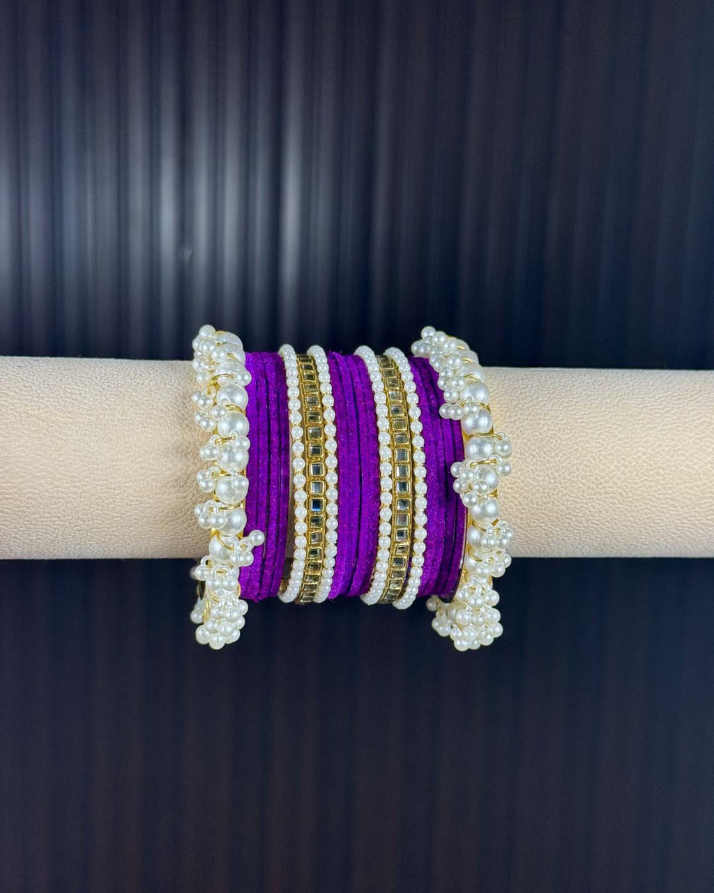 Purple Velvet Kundan Metal Set