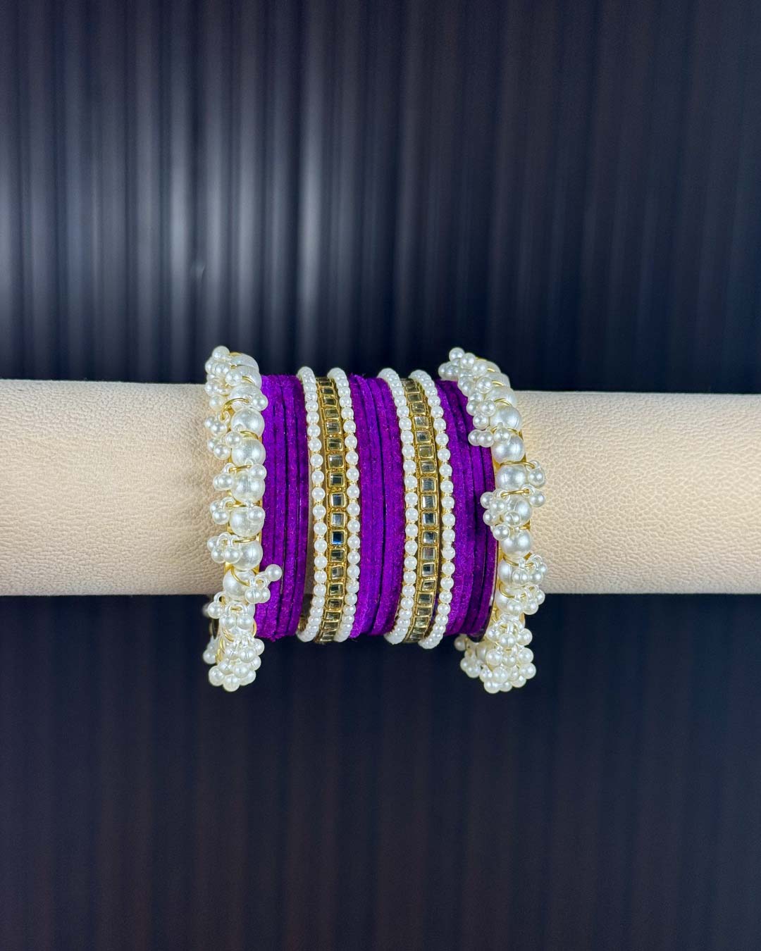 Purple Velvet Kundan Metal Set