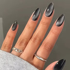 Black Cat Eye Almond Shape 12 pcs Nails Set