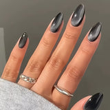 Black Cat Eye Almond Shape 12 pcs Nails Set