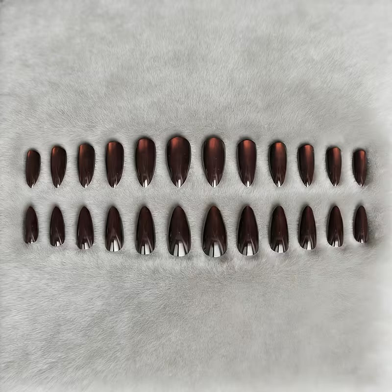 Coffee Brown Almond Shape 12 pcs Nails Set