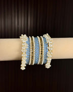 Sky Blue Pearl Radiance Metal Bangle Set