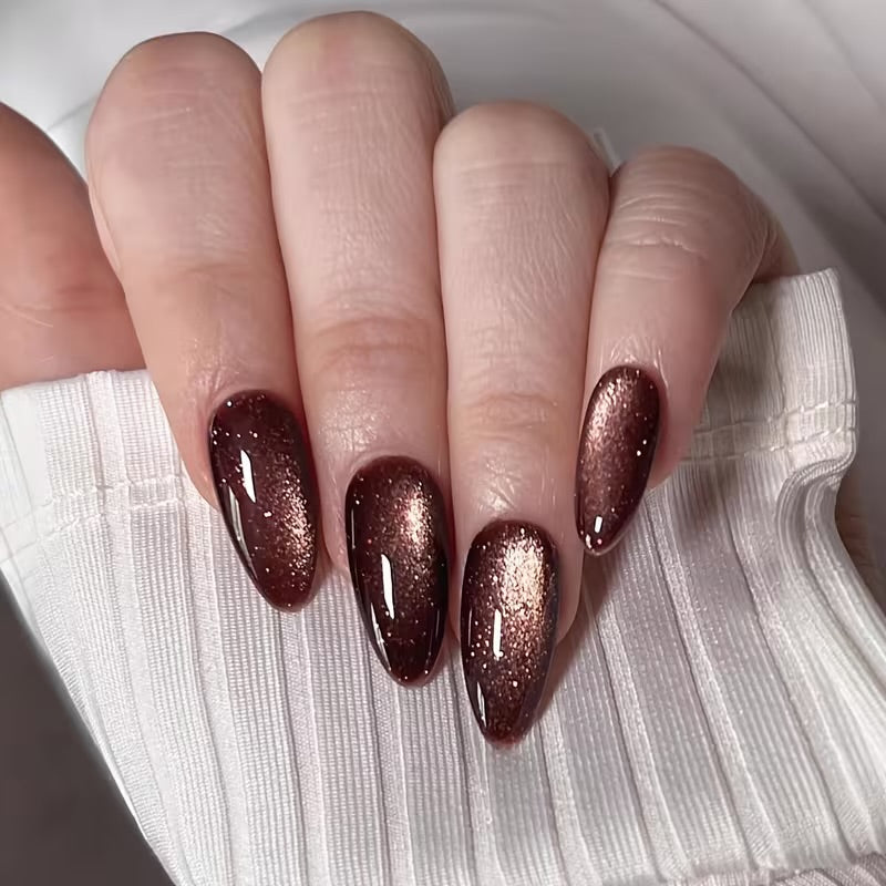 Coffee Brown Almond Shape 12 pcs Nails Set
