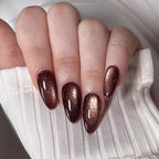 Coffee Brown Almond Shape 12 pcs Nails Set