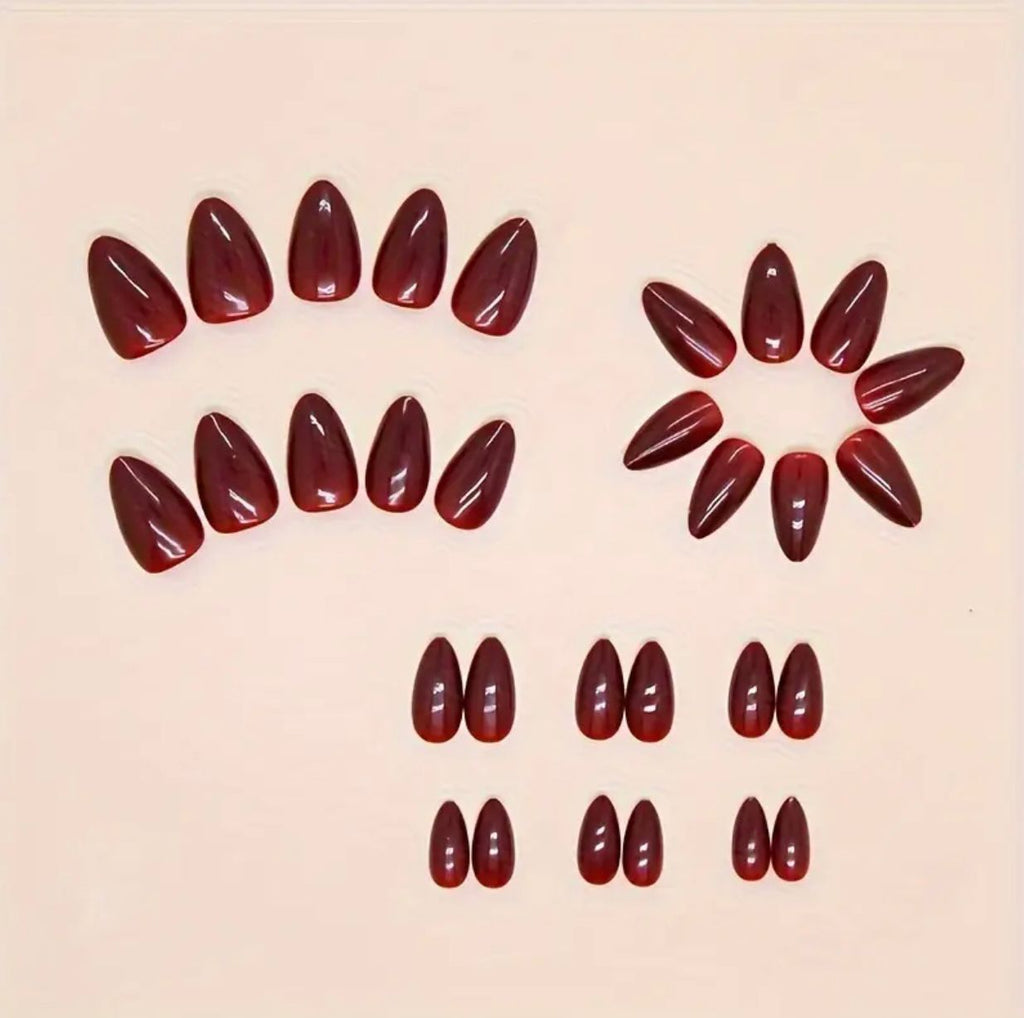 Wine Red 12 pcs Almond Shape Nails Set
