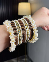 Coffee Pearl Radiance Metal Bangle Set
