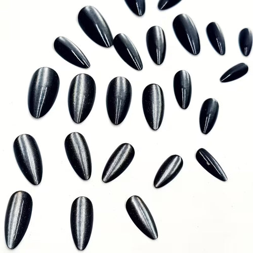 Black Cat Eye Almond Shape 12 pcs Nails Set