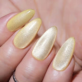 Golden Glittering Cat Eye 12 pcs Almond Shape Nails Set