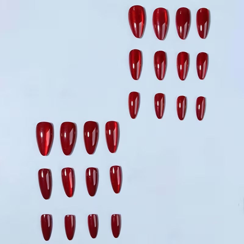 Glossy Deep Red 12pcs Almond Shape Nails Set