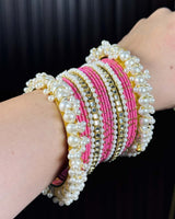 Pink Pearl Radiance Metal Bangle Set