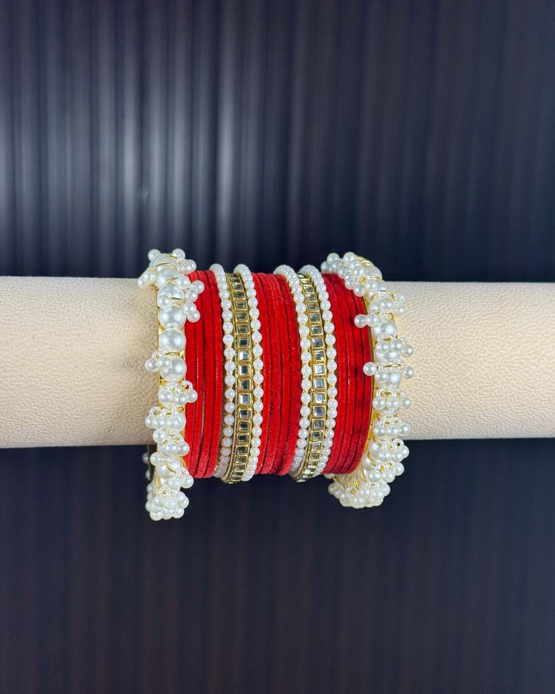 Deep Red Velvet Kundan Metal Set