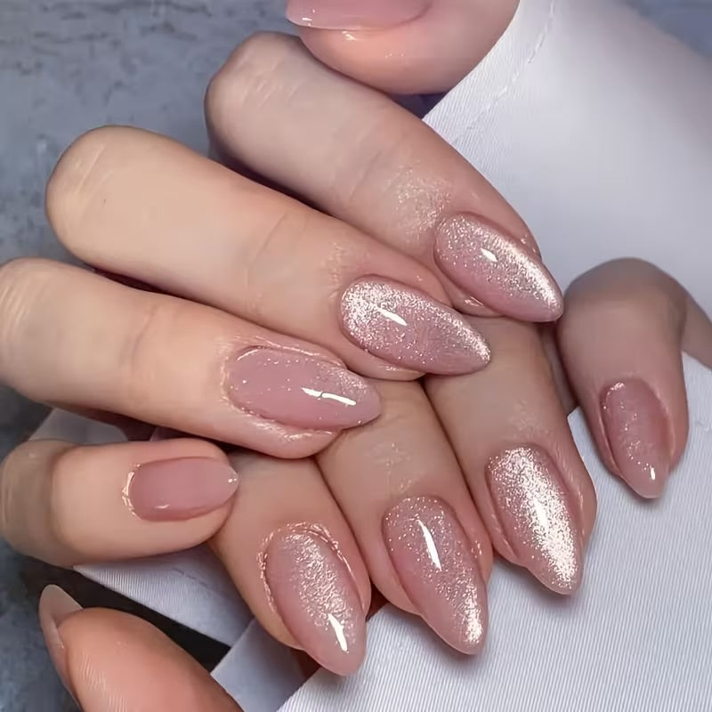 Nude Galaxy Almond Shape 12 pcs Nails Set