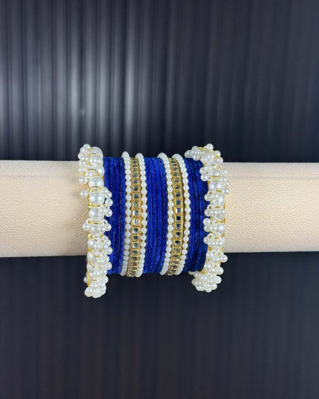 Royal Blue Velvet Kundan Metal set