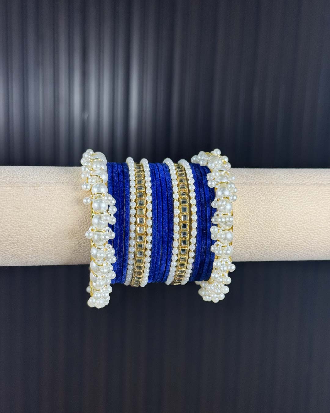 Royal Blue Velvet Kundan Metal set
