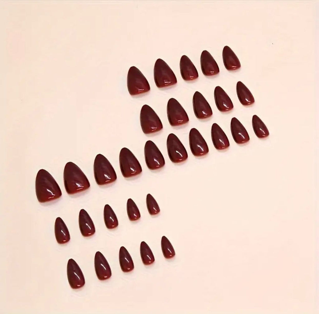 Wine Red 12 pcs Almond Shape Nails Set