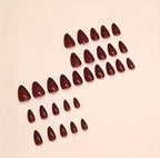 Wine Red 12 pcs Almond Shape Nails Set