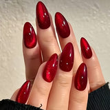 Glossy Deep Red 12pcs Almond Shape Nails Set