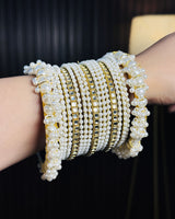 White Pearl Radiance Metal Bangle Set